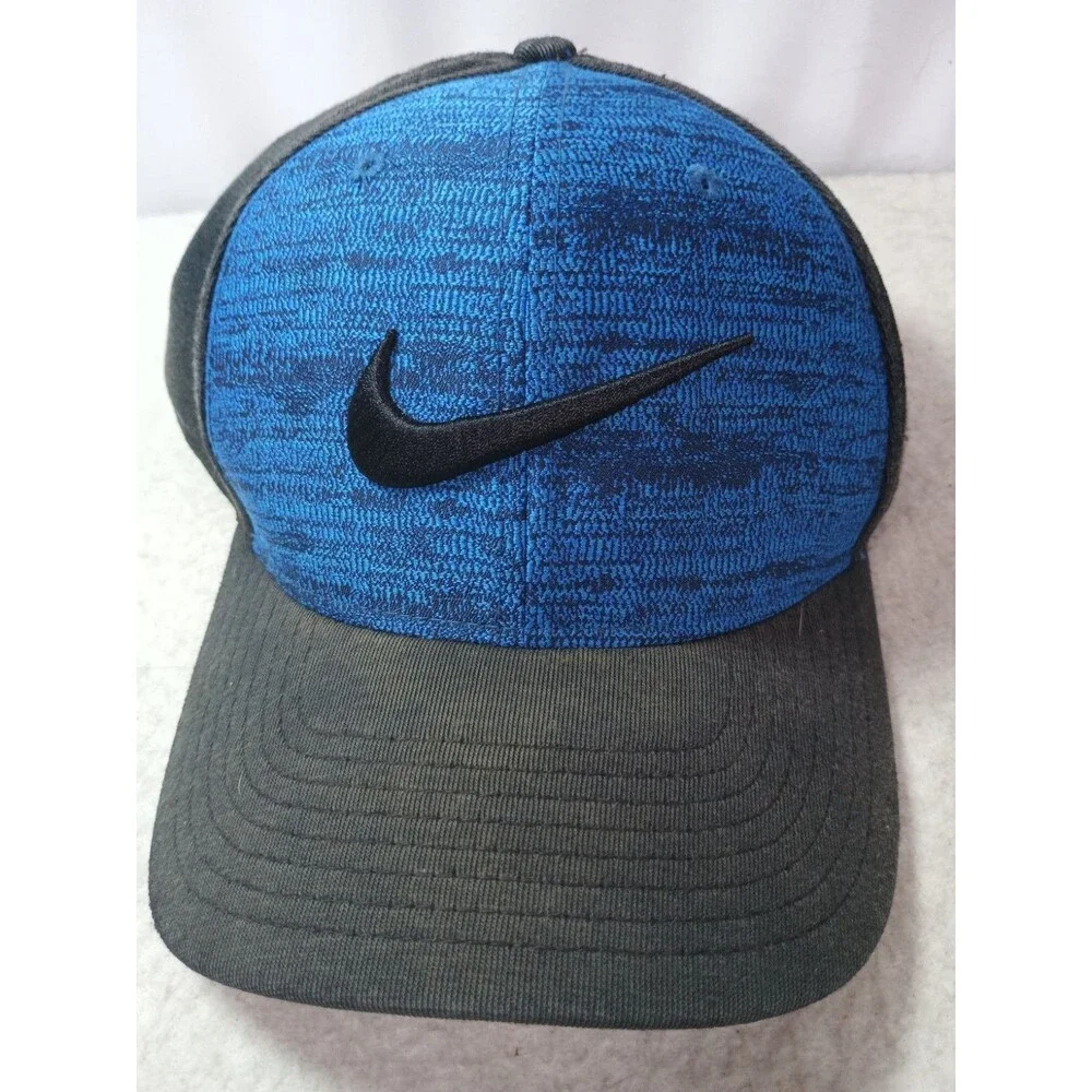 Nike Dri-FIT Blue Black Swoosh Flex Fit Baseball Hat Cap Adult L/XL Golf